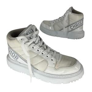 Christian Dior Nylon Fabric D-Player High Top Sneakers White Grey
